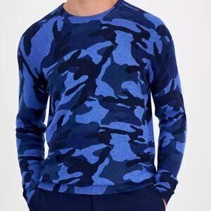 Club Room Blue Camo 100% Cashmere Crewneck Sweater Men’s XXL NWT